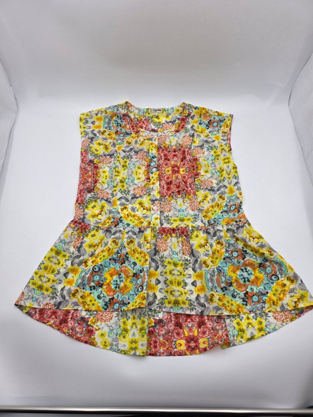 Lily White Floral Peplum Blouse Small Boho Cottagecore Spring Top